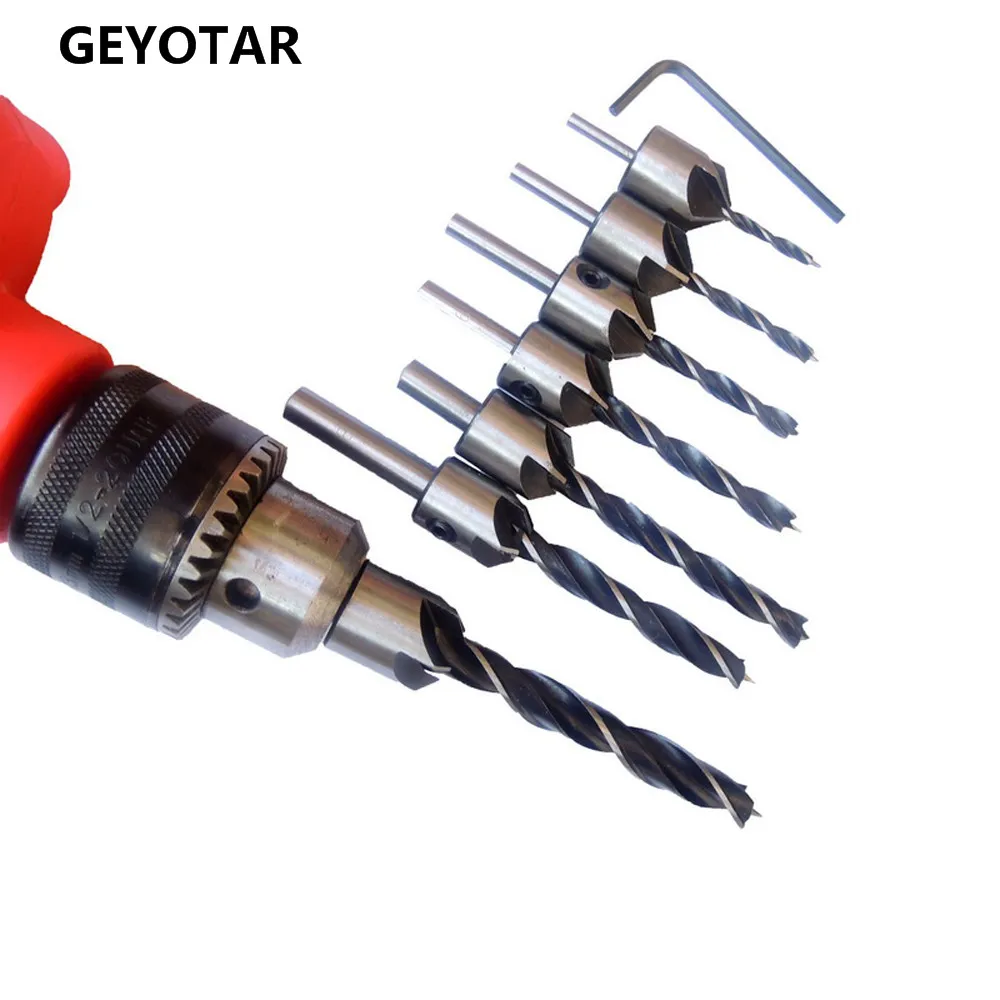 7pcs Wood Countersink Drill Woodworking Drills Bits Set Electric