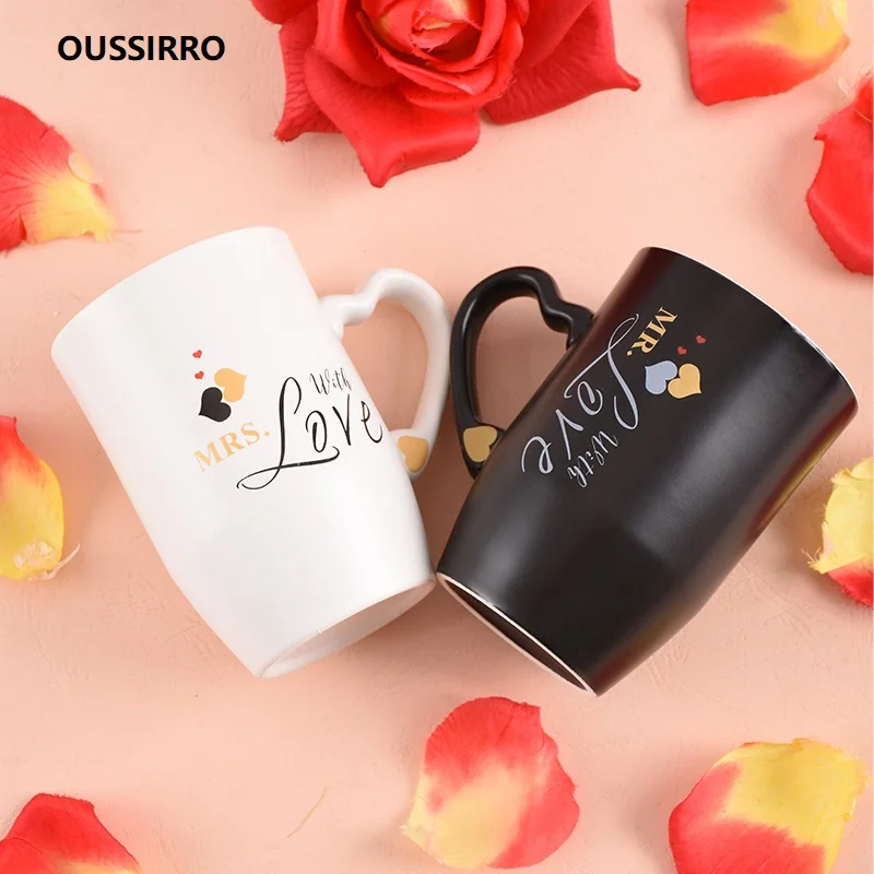 

OUSSIRRO 2Pcs/Set Couple Cup Ceramic Kiss Mug Valentine's Day Wedding Birthday Gift L2105