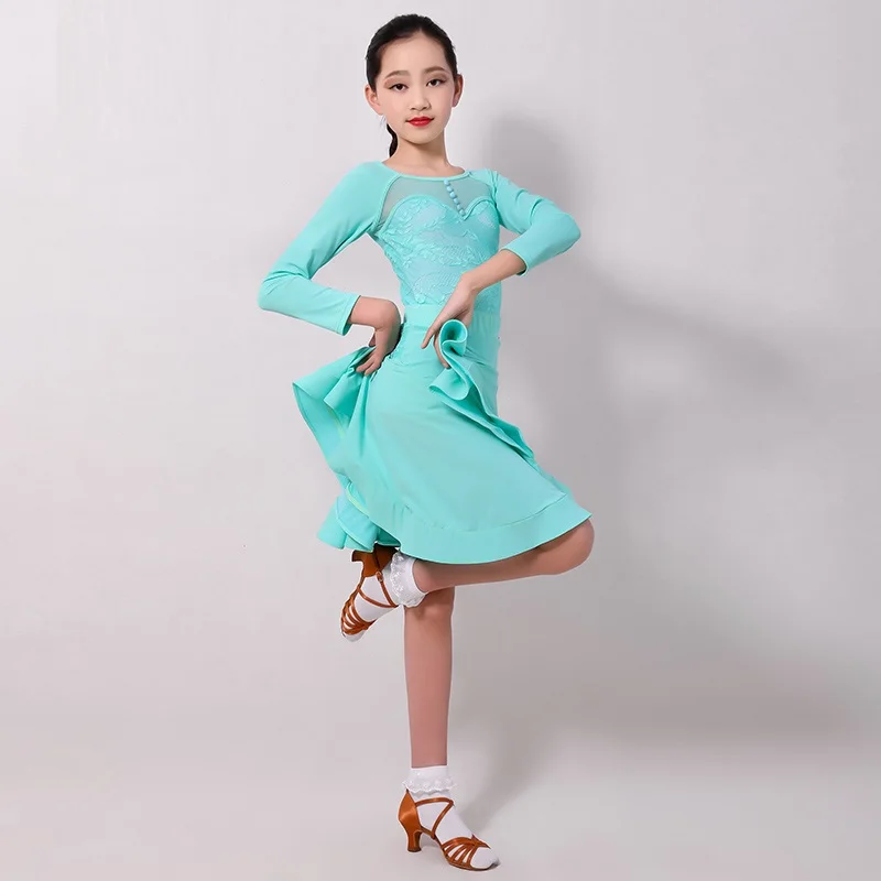 Платье для латинских танцев для девочек детское платье для латинских танцев для девочек, синяя танцевальная юбка и топы, боди, одежда для латинских танцев танцевальный костюм