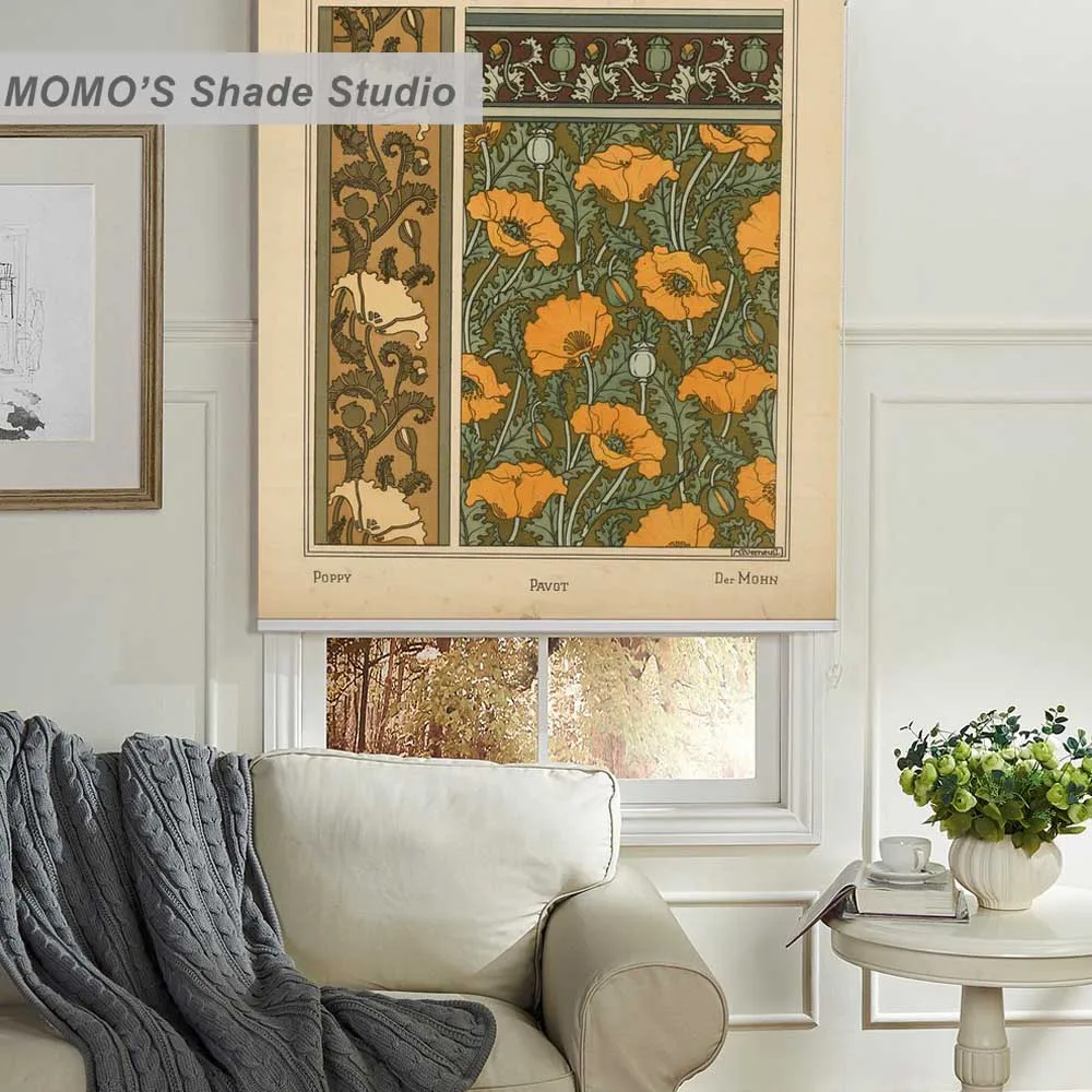 

MOMO Painting Blackout Window Curtains Roller Shades Blinds Thermal Insulated Fabric Custom Size,PRB set783-787