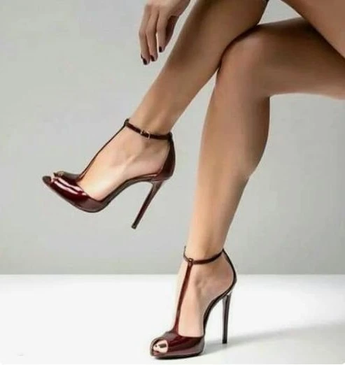 burgundy ankle strap heels