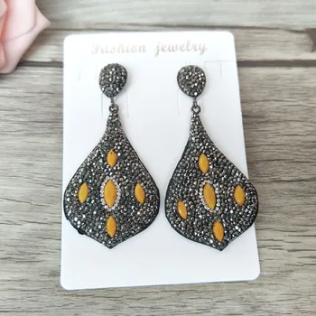 

1/4 Pairs Leather dangle Earrings,handmade Pave Crystal Rhinestone Charm Earring for women Jewelry Finding ER548