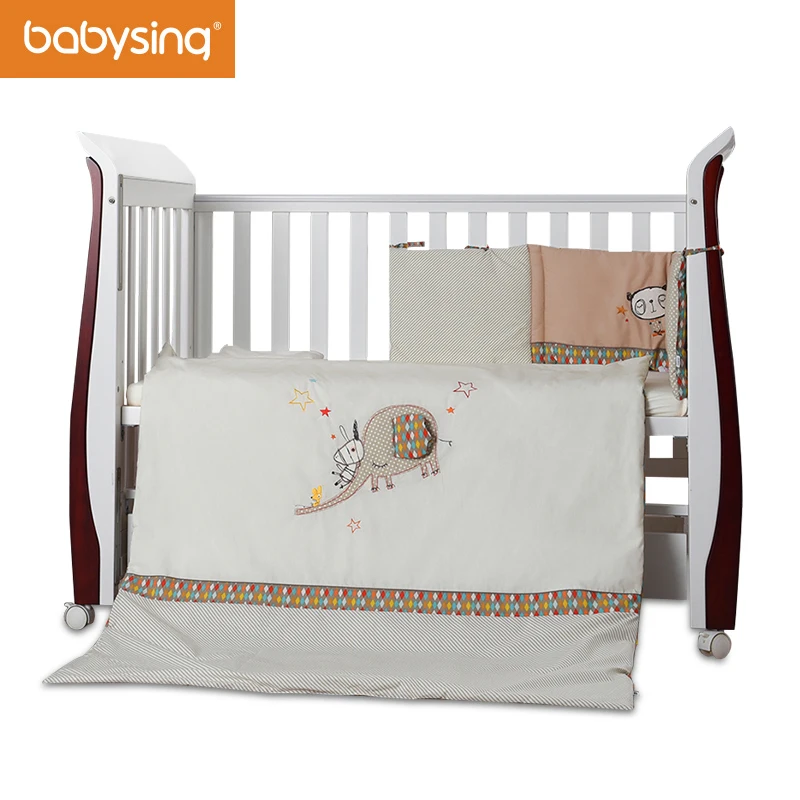 Baby Nursery Bedding Set Elephant Embroidery 100 Cotton Soft Toddler