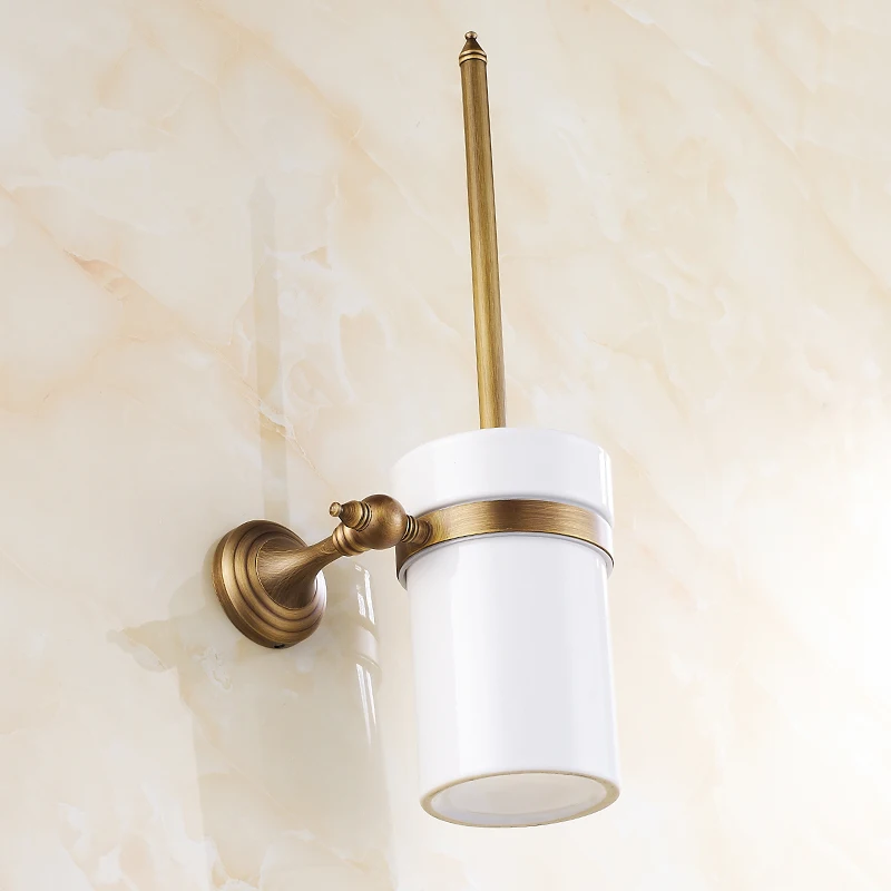 Antique Brass Toilet Brush Cup and Holder Durable Toilet Pendant Bathroom Hardware Set Bathroom Accessories ZD921