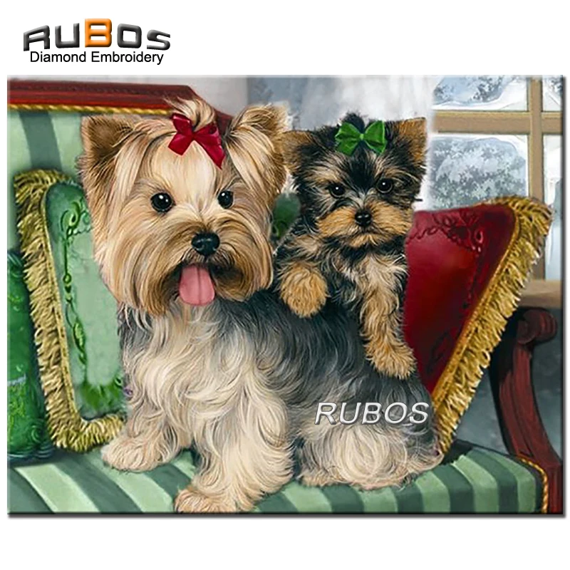 

RUBOS DIY 5D diamond painting Yorkshire Terriers dog diamond embroidery full square picture of rhinestone mosaic wall sticker