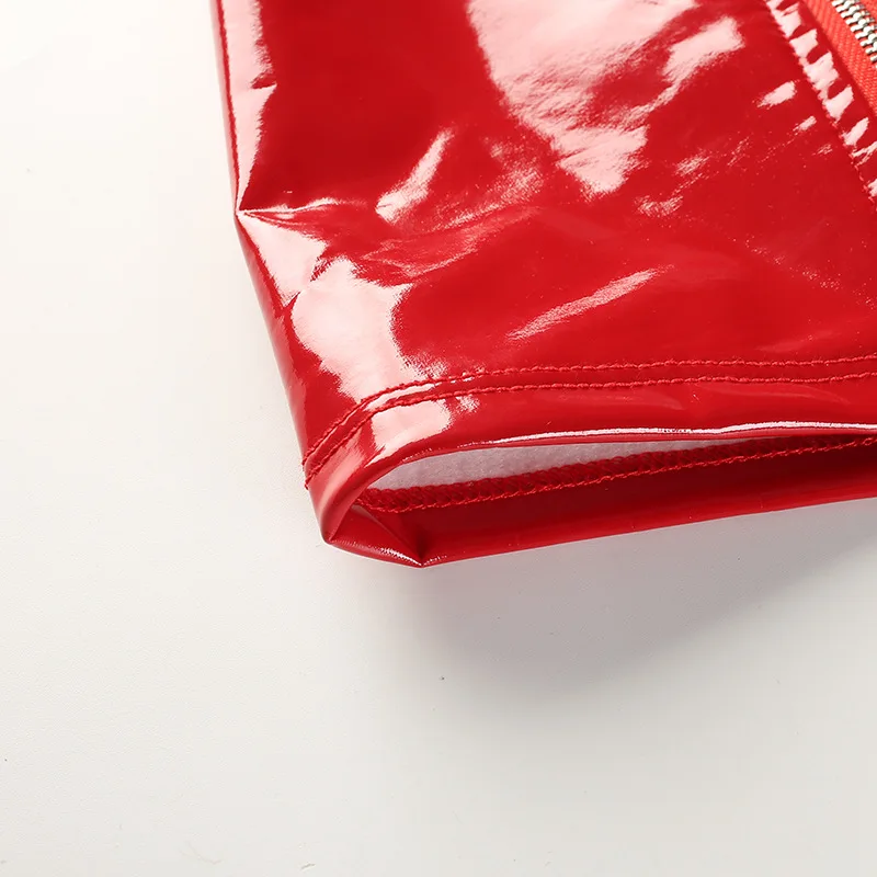 Focal20 Streetwear Women Zipper Sexy Strapless Tube Top Fashion Cropped Leather Tube Tops Causal Skinny Tube Top