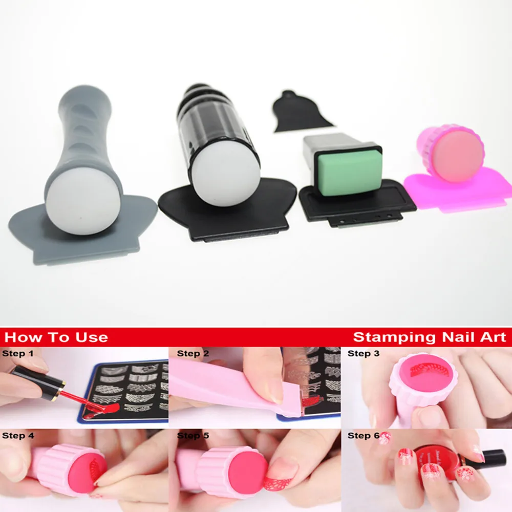 

1set 4pcs Nail Stamper+5pcs Scraper High Quality Nail Art Stamping Plates Polish Transfer Stamper Nail Art DIY Polish Tools