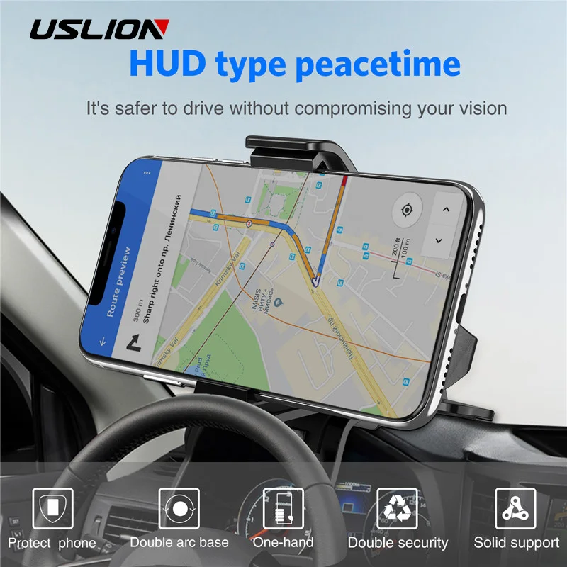

USLION Car Phone Holder Clamp Adjustable Dashboard Mount Clip Phone Stand Bracket GPS Universal for iPhone Samsung Huawei Xiaomi