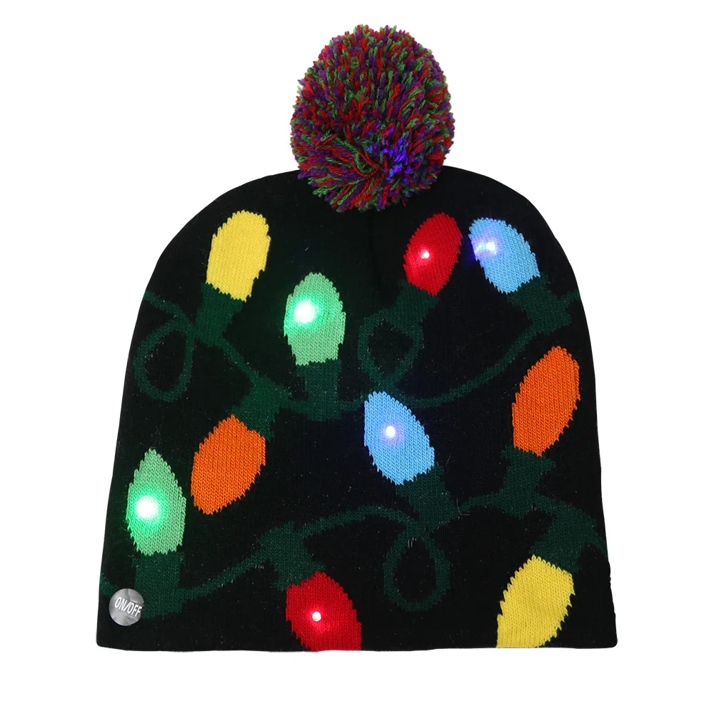 LED Knitted Christmas Beanie Christmas Tree Snowflake Beanie Light Up Warm Hat for Children Adult Party