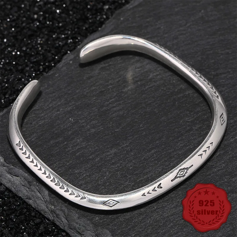 

100% S925 sterling silver bracelet personality simple jewelry retro fashion pattern modeling student gift hot sale 2019 Bangles