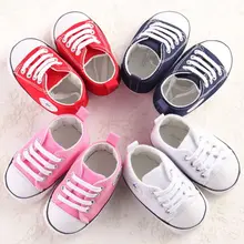Повседневная модная детская обувь для новорожденных девочек и мальчиков; 4 цвета; Лоскутная обувь из хлопка на шнуровке с мягкой подошвой для малышей 0-18 месяцев