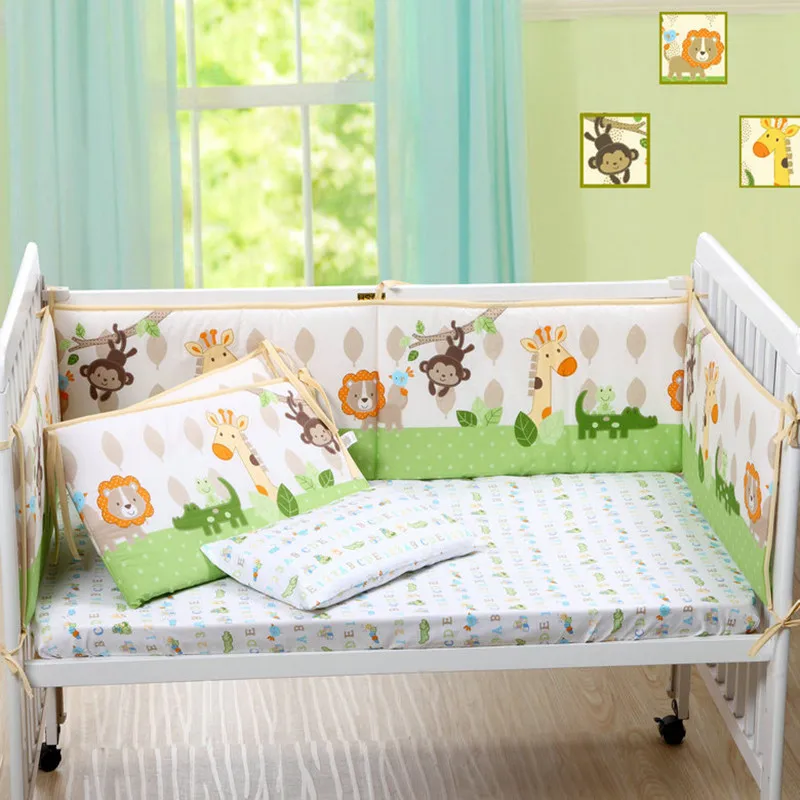 Tour De Lit En Coton Pour Bebe 4 Pieces Motif Dessin Anime Singe Lion Cerf Protection De Berceau Pour Nouveau Ne Aliexpress