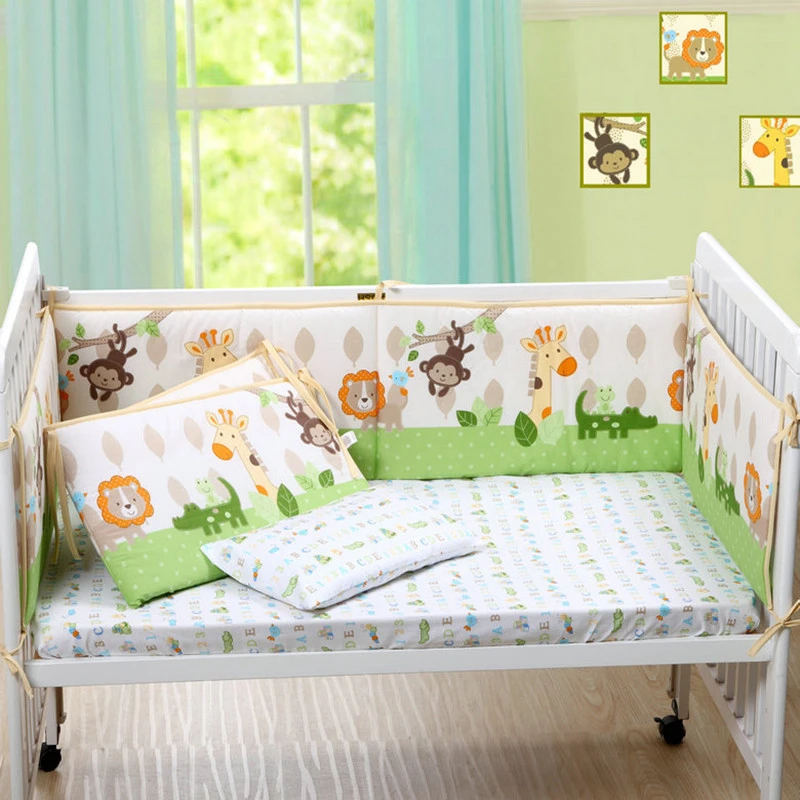Tour De Lit En Coton Pour Bebe 4 Pieces Motif Dessin Anime Singe Lion Cerf Protection De Berceau Pour Nouveau Ne Aliexpress