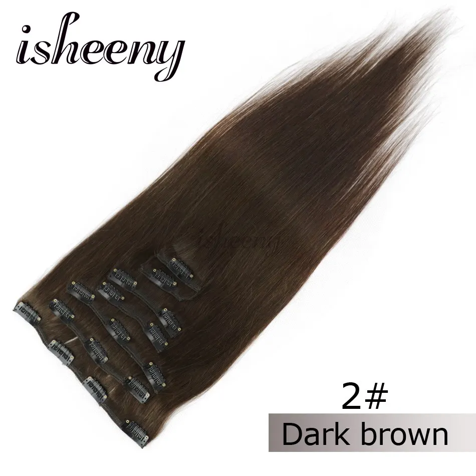 Isheeny 1"-22" человеческих волос клип в наращивание волос 7 шт./компл. 613# блондин человеческие волосы прямые волосы - Цвет: #2