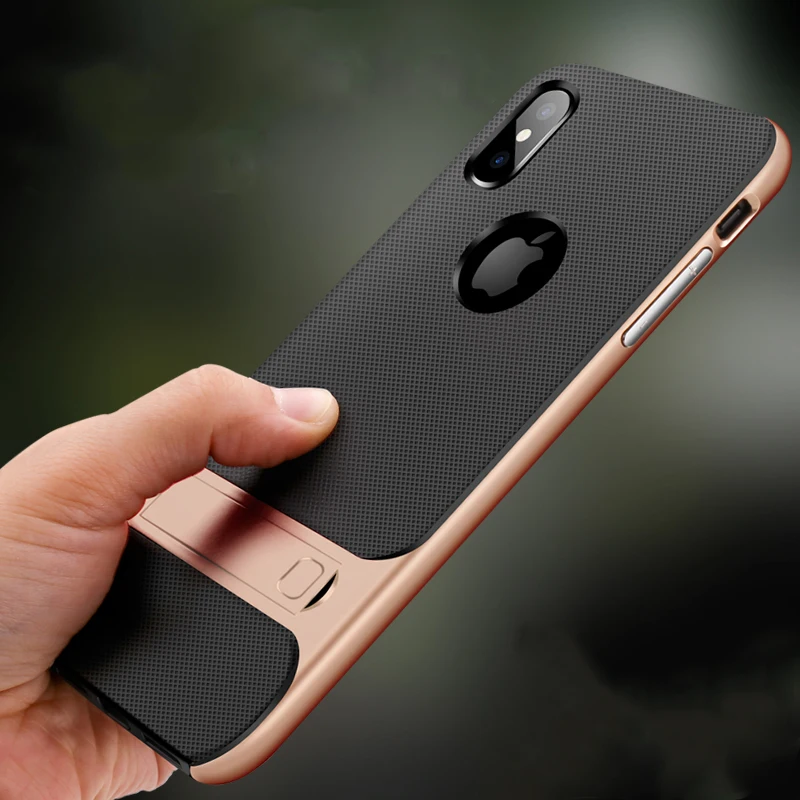 For Apple iPhone XS Case TPU Silicon Hybrid + PC Stand Holder Cover For iPhone X XS Max XR 7 Plus Hard Shockproof Plastic Coques