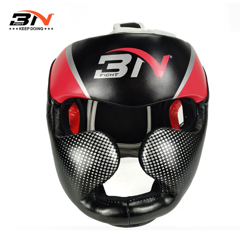 S/M/L/XL Full Covered Boxing Helmet Muay Thai PU Leather Training Sparring Boxing Headgear Gym