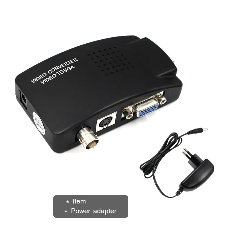 BNC to VGA Converter Composite SVIDEO to VGA Video Converter VGA Out Adapter Digital Switch Box For PC MACTV Camera DVD DVR - Цвет: US plug