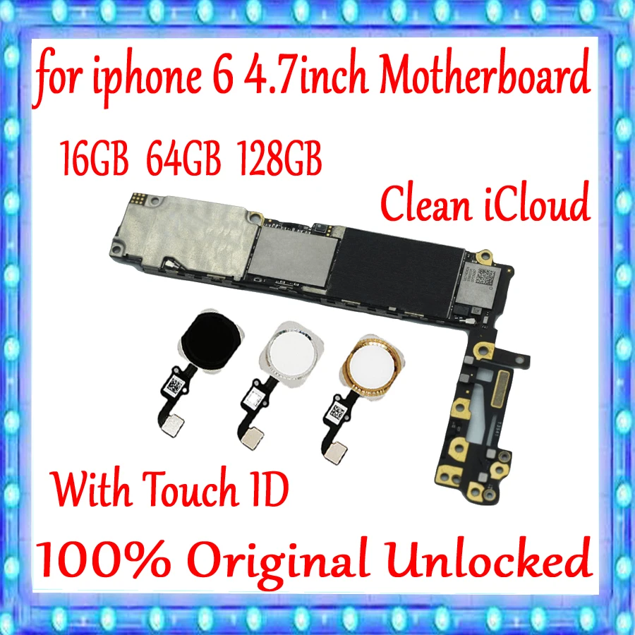 

For iPhone 6 4.7inch Motherboard Factory unlocked Mainboard With/Without Touch ID 100% Original for iphone 6 Logic board+Chips