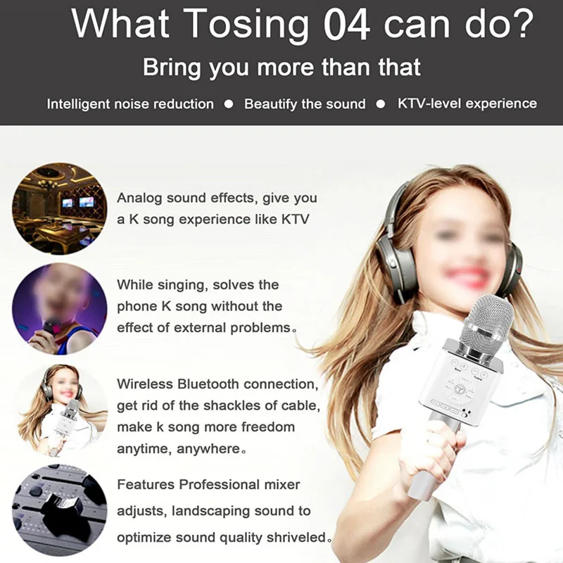 Original Brand Tosing Q9 04 wireless Karaoke Microphone Bluetooth Speaker 2-in-1 Handheld Sing & Recording Portable KTV Player-9