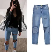 Весна лето рваные джинсы женские повседневные винтажные дырки бойфренд прямые; Длина до лодыжки рваные джинсы