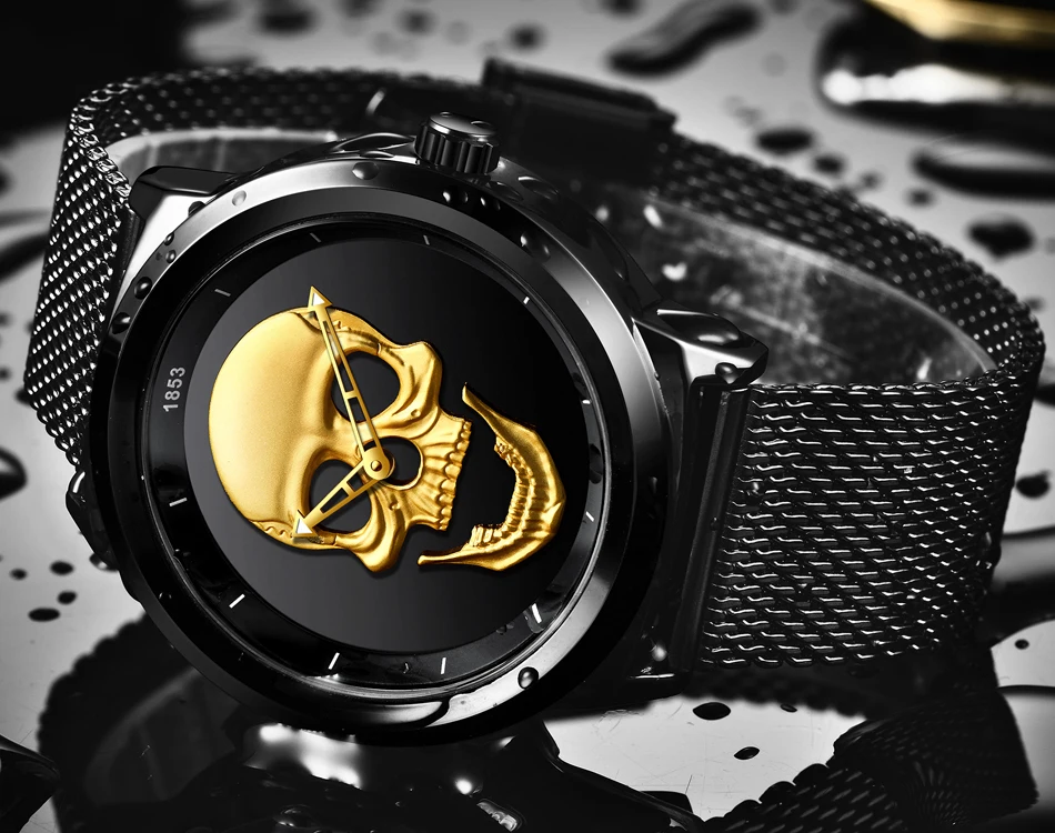 Новые мужские часы Топ бренд Повседневная мода 3D череп нержавеющая сталь водонепроницаемые военные спортивные мужские наручные часы Relogio Masculino