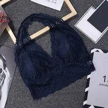 Women Seamless Padded Bras Brassiere Halter Lace Bralette Wireless Bra Top Underwear lace overlay halter bralette