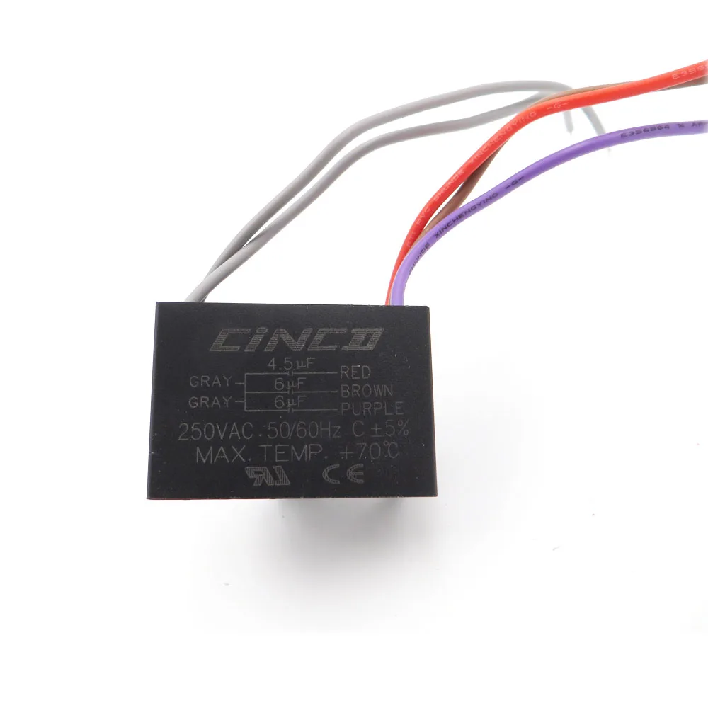 

CBB61 4.5 uF + 6 uF + 6 uF 250V 5 wires Motor Run Capacitor electrical fan 3/4/5 Speed electric fanners Regulator Cable