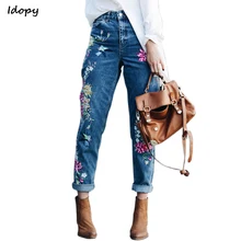 Idopy Плюс Размер цветок женские джинсы с вышивкой Высокая талия джинсы высокие уличные брюки весна лето женские джинсы с кроем для женщин Femme женские s