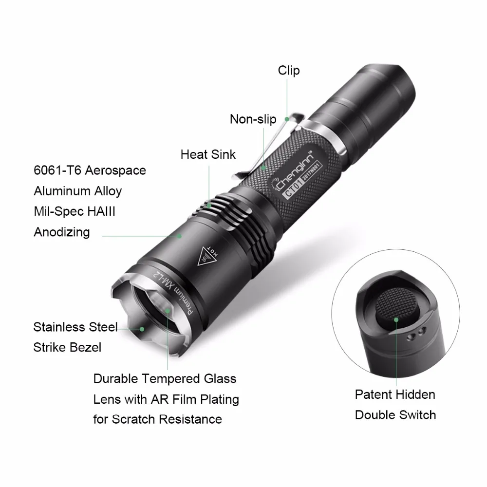  High beam military tactical flashlight powerful LED flashlight convoy diving Self Defense IPX8 torc - 32814938128