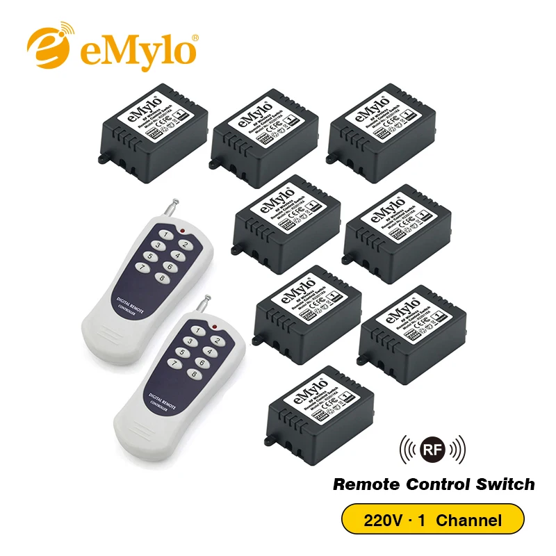 eMylo AC220V 1000W Momentary Switch Transmitter 8 X 1 Channel Relays 433Mhz RF Smart Wireless Remote Control Light Switch