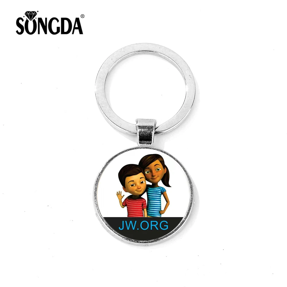 

SONGDA JW.ORG Keychain Caleb and Sophia Jehovah's Witnesses Glass Photo Cabochon Pendant Car Key Chain Ring Holder Sleutelhanger
