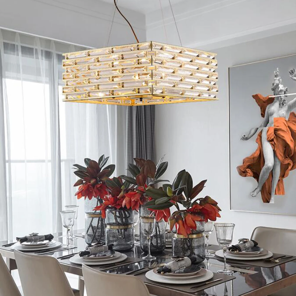 new square crystal chandelier restaurant lamp 8 lights champagne candiles de cristal modernos home lighting