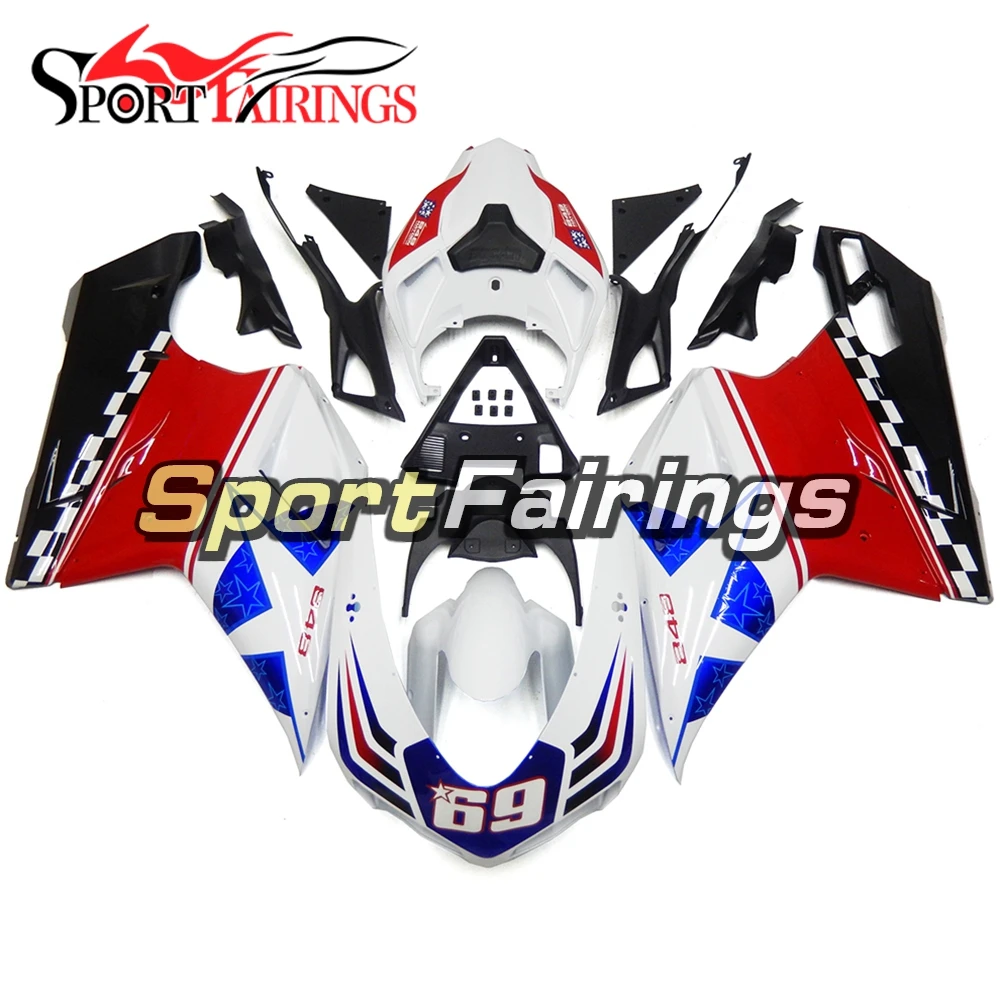 Обтекатели для поездок на мотоцикле Ducati 848 1098 1198 07 08 09 10 11 12 2007-2012 капоты ABS Пластик система впрыска Кузов carenes красный сине-белые