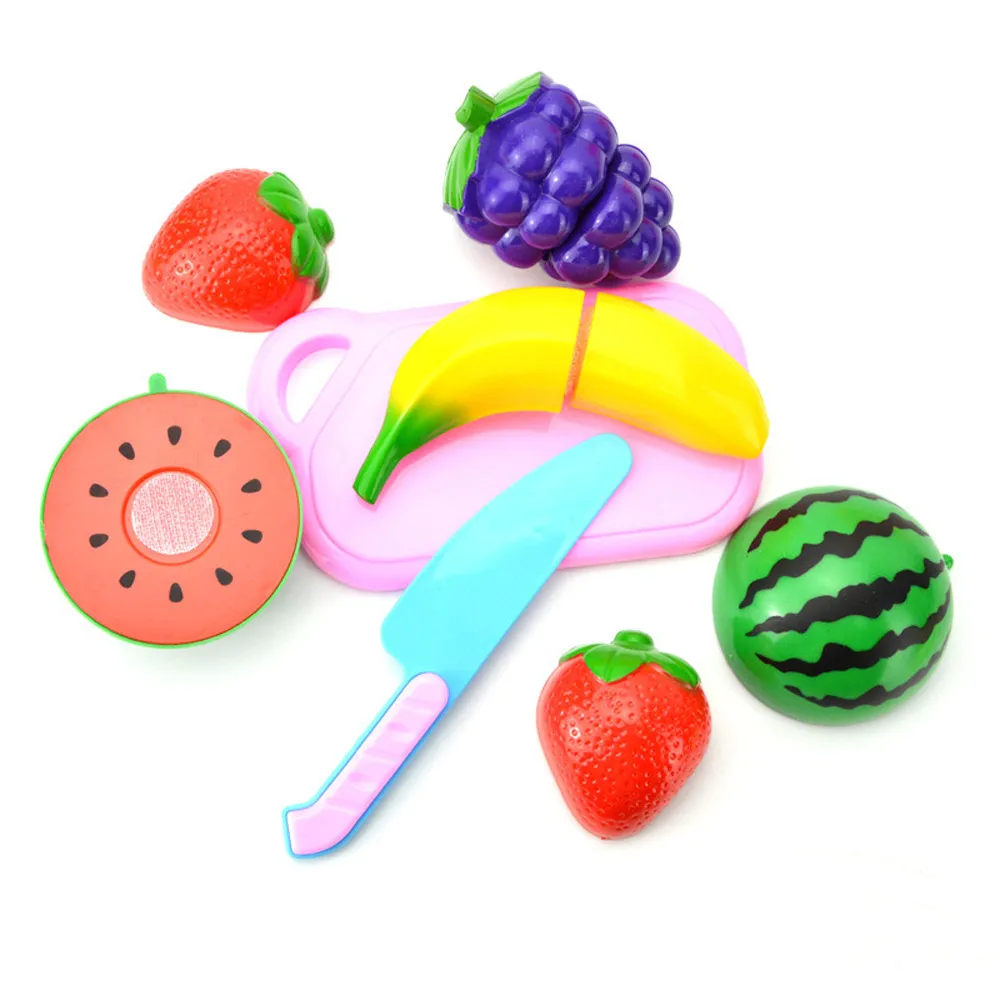 10 шт./компл. Пластик фрукты овощи резка Кухня Игрушки для раннего развития и образование игрушка для малышей(8 шт. Еда+ 2 шт. Кухонные принадлежности