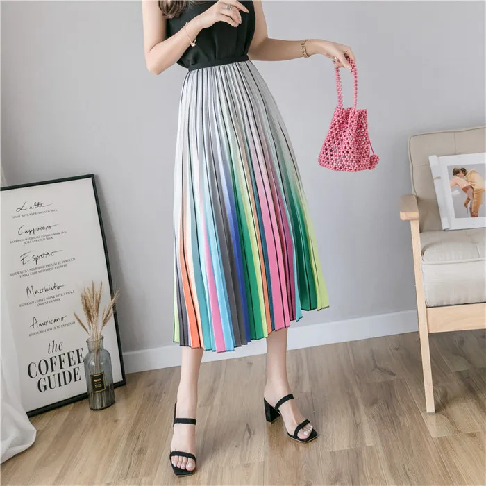 ATKULLQZ high quality factory direct spring summer clothes new rainbow skirt long skirt big swing woman skirt with lining