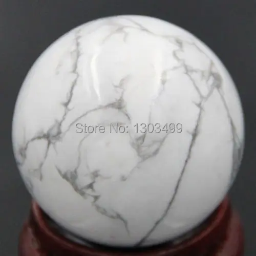 

40MM Natural Gemstone White Howlite Turquoise Sphere Crystal Ball Chakra Healing Reiki Stone Carving Crafts W/Stand