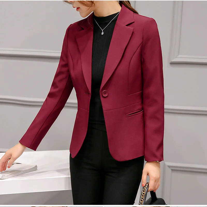 Casual Women Jacket Blazer Female Business Suit Long Sleeve Wine Red  Female Jackets Elegant Bleiser Mujer 2018 Ladies Coats