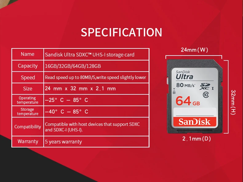 Двойной флеш-накопитель SanDisk SD карты 128 Гб 64 ГБ 32 ГБ оперативной памяти, 16 Гб встроенной памяти, класс 10 карты памяти 16GB C10 80 МБ/с. SDHC/SDXC карт SD карты USH-1 для Камера