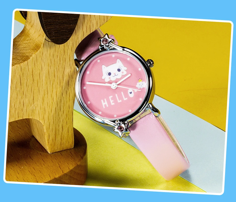 KDM милые детские часы милый кот детские наручные часы Детские часы водонепроницаемые наручные часы с ремешком из натуральной кожи