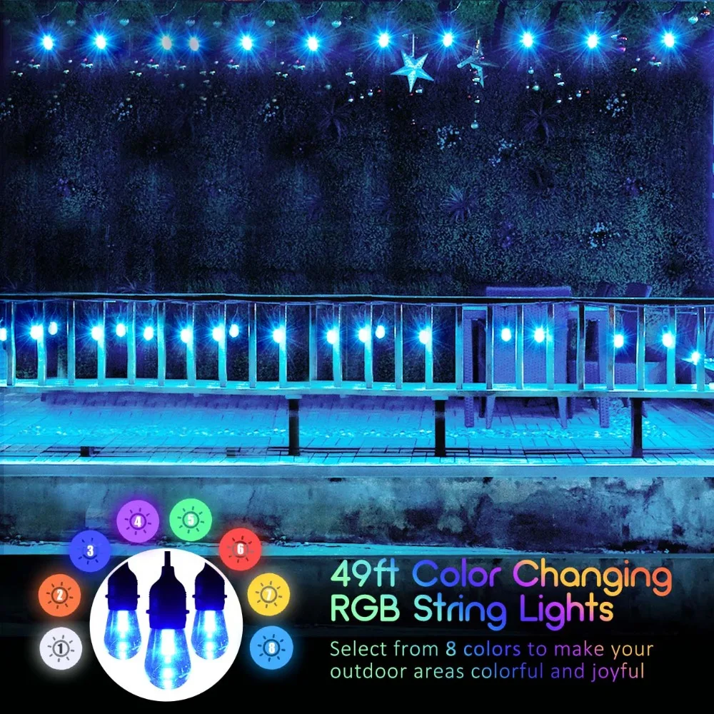 Mpow наружная гирлянда 49ft LED RGB Изменение цвета водонепроницаемые 24 + 2 ударные