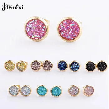 

Jaymaxi 8mm Gold Color Earrings Stainless Steel Water-plated Resin Shiny Tiny Cute Women Children Jewelry Gift 3Pairs/lot