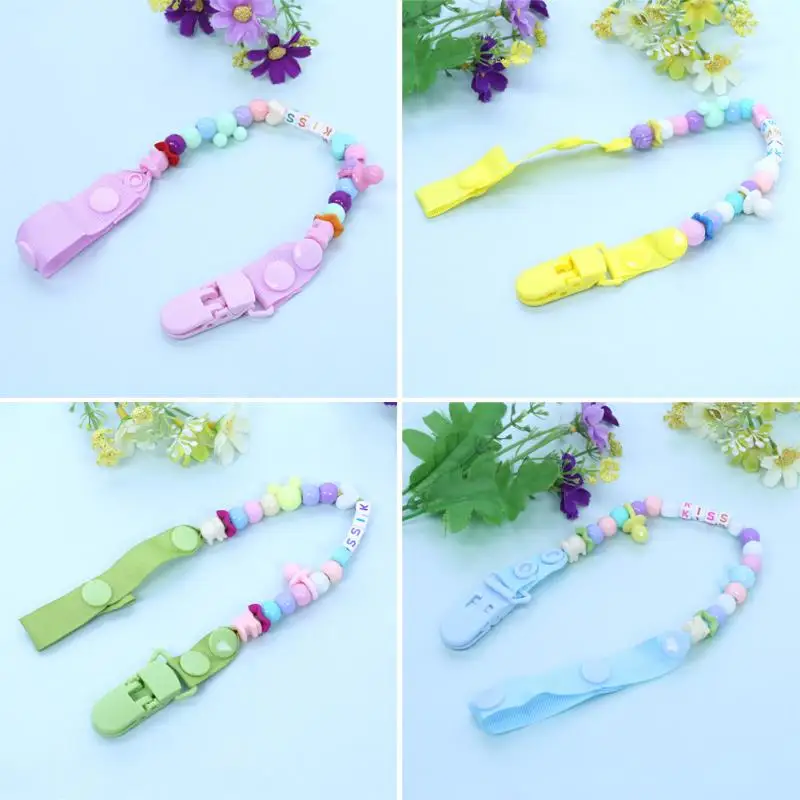 

Newborn Baby Pacifier Clips Nipple Chain Hand Made Colourful Letter Beads Dummy Clip Infant Kids Soother Nipple Feeding Holder