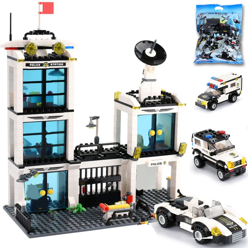 

818PCS SWAT City Police Station Building Blocks Policeman Figures Blocks Children DIY Police Cars Brick Toys For Children