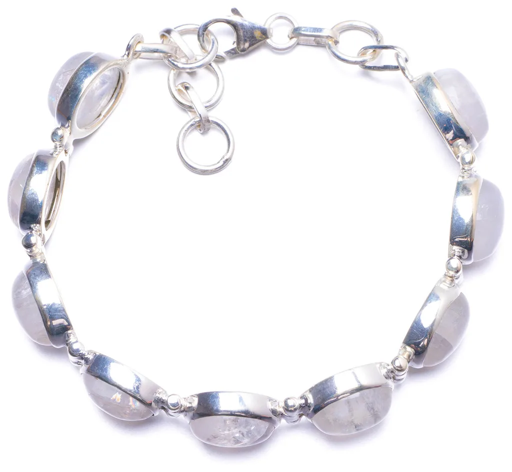 

Natural Moonstone Handmade Unique 925 Sterling Silver Bracelet 7-7 3/4" Y1360