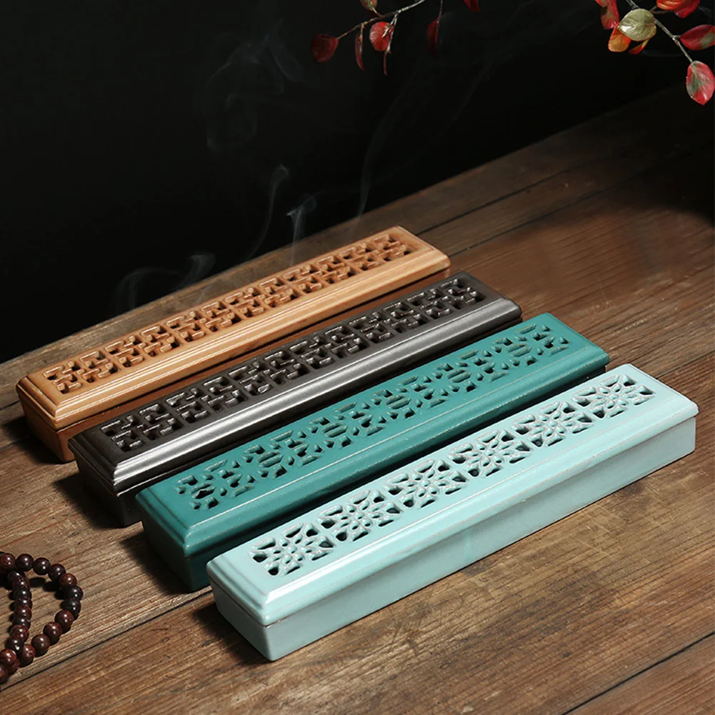 Vintage Rectangular Ceramic Incense Burner With Exquisite Lid Porcelain Incense Stick Holder Stand Ash Catcher Tray Home Collect Vintage Rectangular Ceramic Incense Burner With Exquisite Lid Porcelain Incense Stick Holder Stand Ash Catcher Tray Home Collect