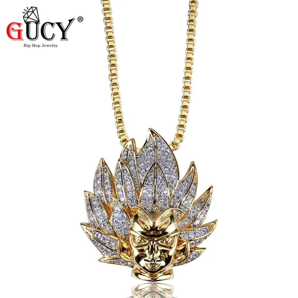 

GUCY Hip Hop Necklace Micro Pave AAA+ CZ Stones Bling Bling Super Saiyan Head Pendant Necklace Charm For Men's Gift Punk Jewelry