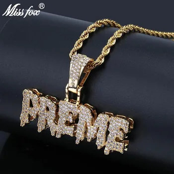 

MISSFOX Hip Hop Freeze Preme Nameplate Necklace Iced Out Pendant 24K Gold Plated Cubic Zirconia Letter Long Rope Necklace Chain