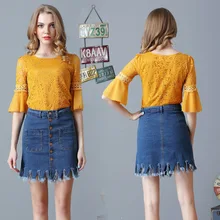 Уникальная юбка с подолом, юбка на бедрах, джинсовая мини-юбка, Джокер Стиль для девочек, S-2XL