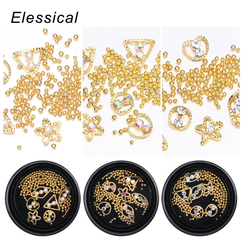 ELESSICAL Metal 3D Nail Art Charm Golden Caviar Beads Rhinestone Pearls Decorations Tip Manicure Tool DIY | Красота и здоровье
