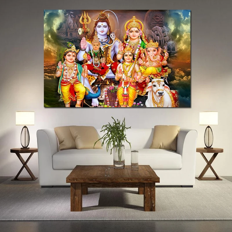 Canvas-Paintings-Wall-Art-Home-Decor-Framework-1-Piece-Pcs-Shiva-Parvati-Ganesha-For-Living-Room (3)